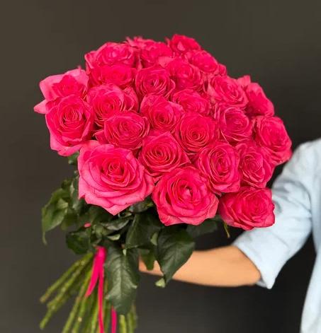 25 малиновых роз 70/80 см под ленту фото 2