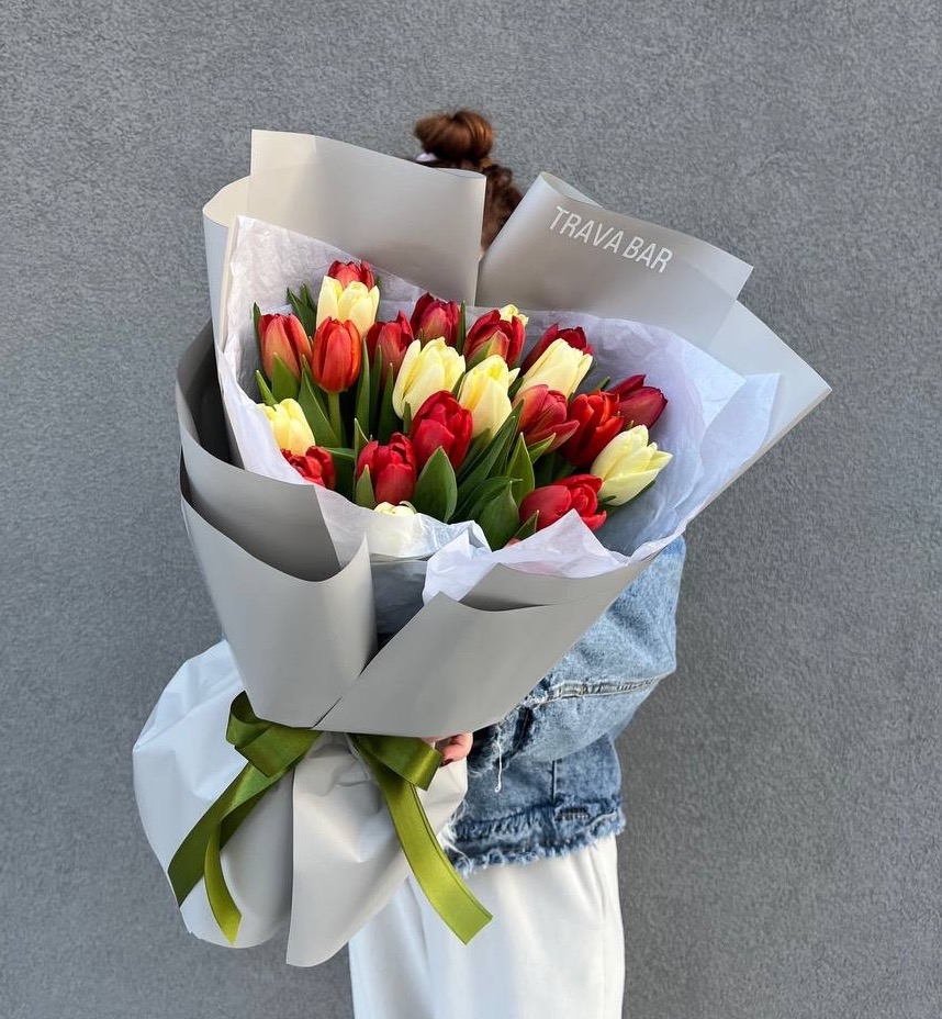 Тюльпаны в лимонно-красном оттенке S фото 1