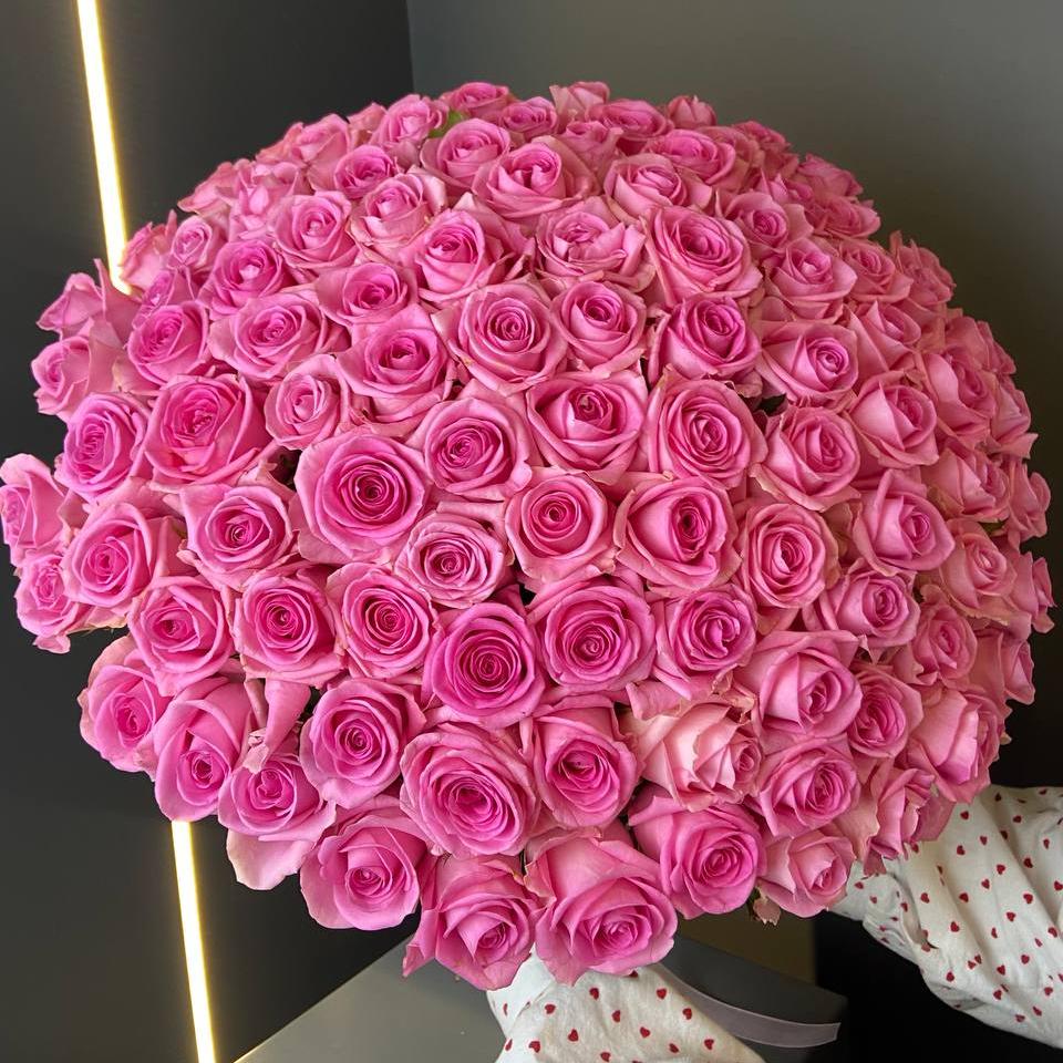 101 розовая роза 50/60 см под ленту фото 1
