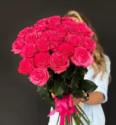 25 малиновых роз 70/80 см под ленту фото 1