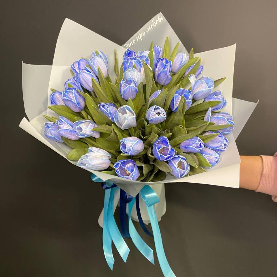 Букет из 35 голубых тюльпанов