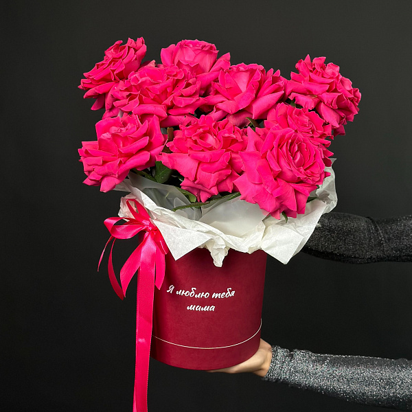 Композиция из 9 малиновых французских роз фото 3