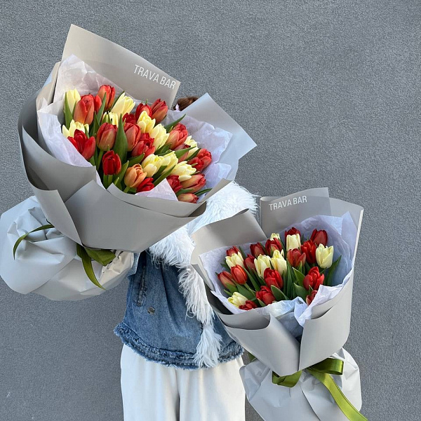 Тюльпаны в лимонно-красном оттенке S фото 2