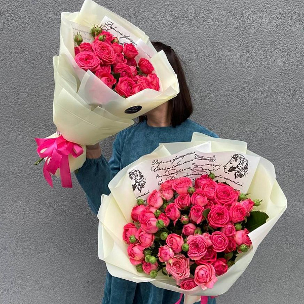 Букет из 7 кустовых пионовидных роз 40/50 см фото 2