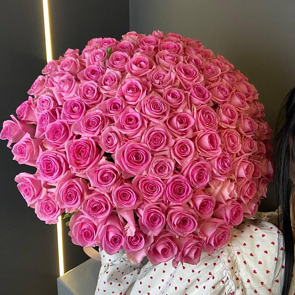 101 розовая роза 50/60 см под ленту фото 2