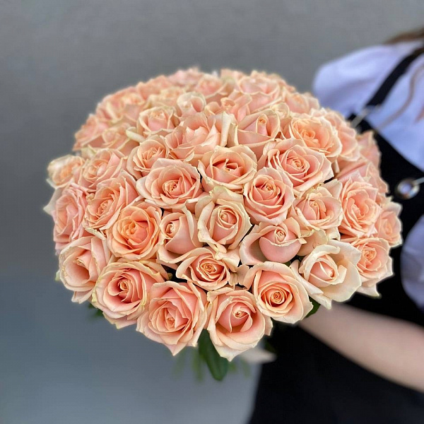 51 персиковая роза 50/60 см под ленту фото 3