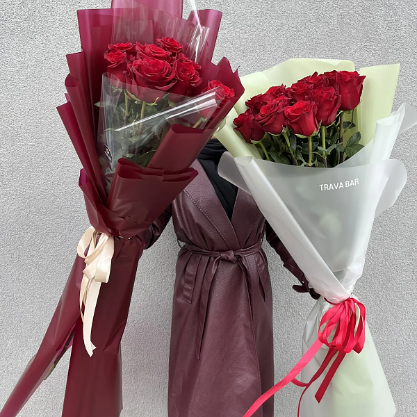 Букет "15 бордовых эквадорских роз 120/130 см" фото 2