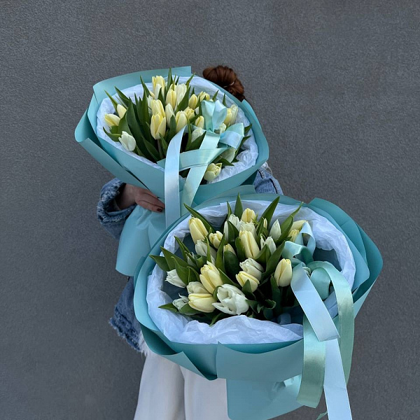 Букет из 35 лимонных тюльпанов фото 2