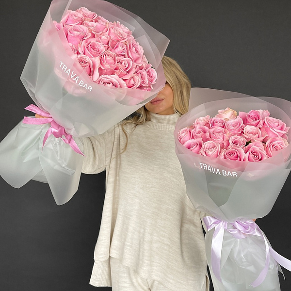 Букет из 15 хрустально-розовых роз 50/60 см фото 3