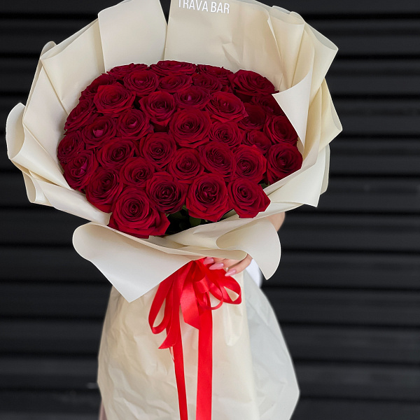 Букет из 35 бордовых роз 50/60 см фото 2