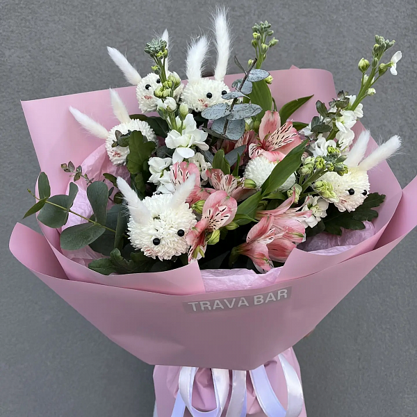 Букет "Цветочный хоровод с зайчиками" фото 2