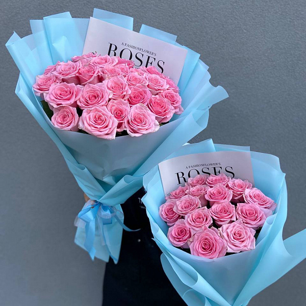Букет из 25 нежно-розовых роз 50/60 см фото 2