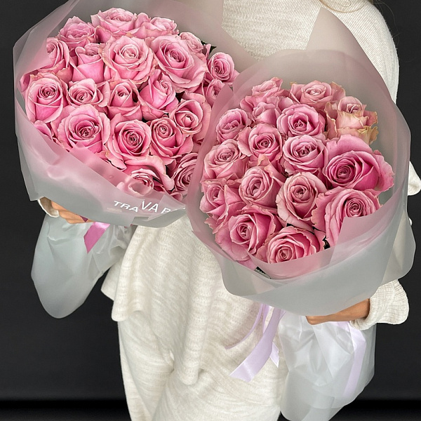 Букет из 15 хрустально-розовых роз 50/60 см фото 2