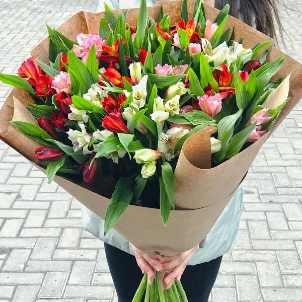 25 разноцветных альстромерий в крафте